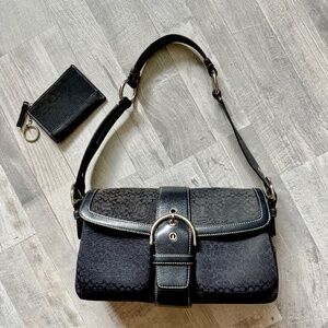 Vintage COACH Black Soho Buckle-Flap Bag w/ matching wallet